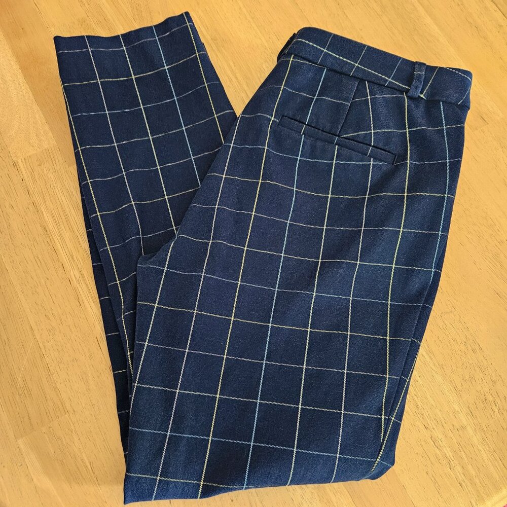Banana Republic Sloan Trouser Pants Mid-rise Ankle- Blue Plaid size 8 -EUC